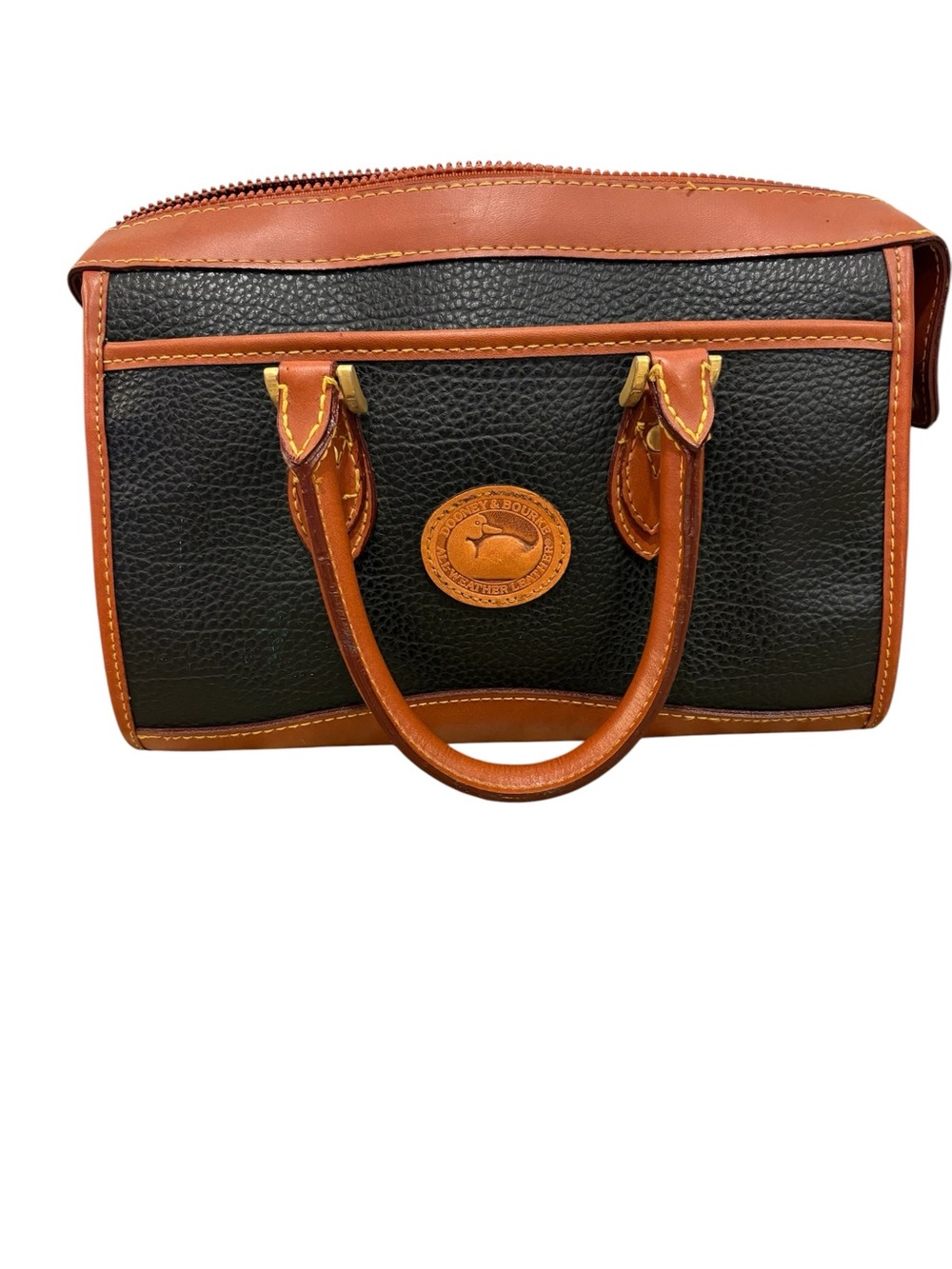 Dooney & Bourke Black Pebbled Leather Top-Handle Bag with Tan Trim
